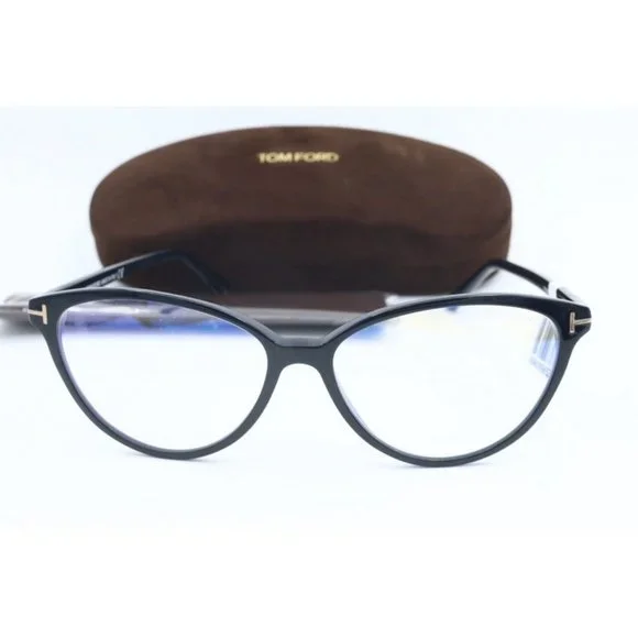 New Authentic Tom Ford TF 5545 001 Black Cat Eye Eyeglasses Clear Lenses 53mm - Picture 2 of 5